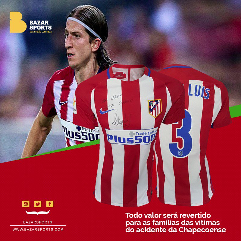 Grande oportunidade de levar pra casa uma camisa utilizada e autografada pelo lateral <a href="/filipeluis/">Filipe Luis</a>, do <a href="/Atleti/">Atlético de Madrid</a>. bazarsports.com