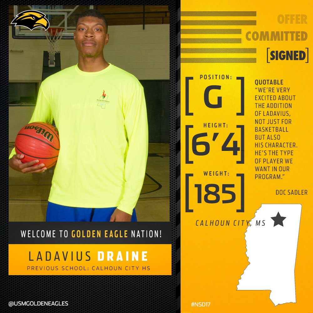 SouthernMissMBB's tweet photo. We are proud to welcome LaDavius Draine to our family! #SMTTT

➡️ https://t.co/AosoEKIgex https://t.co/fAkriMb4kC