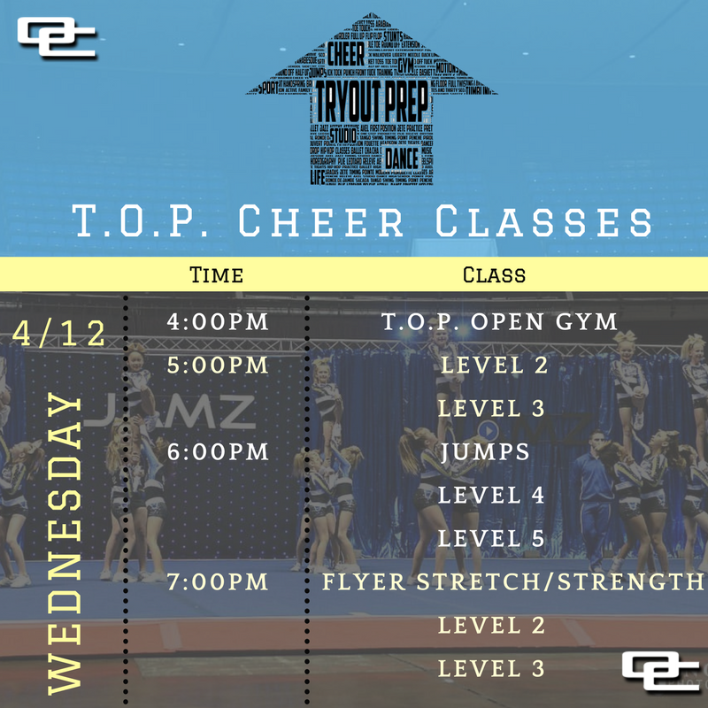 OCAllStars_'s tweet photo. T.O.P. (Tryout Prep) Cheer Classes for Wednesday (4/12)! #occheer #ocallstars #TOPclasses https://t.co/zeUgfeVbc3