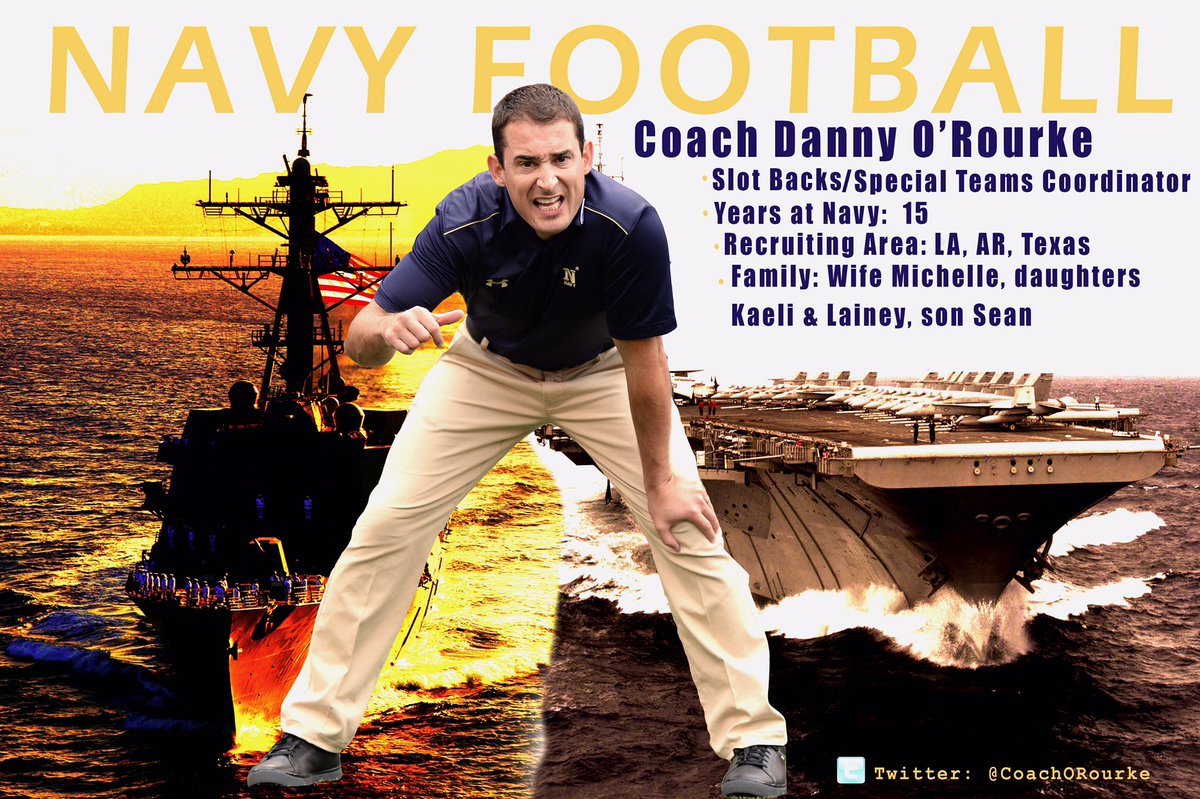 NavyFB's tweet photo. With Spring recruiting starting April 15th, it's time to introduce our secondary, slot backs, and ILB coaches #RaiseTheSail #TheBrotherhood https://t.co/huOQaGST2n