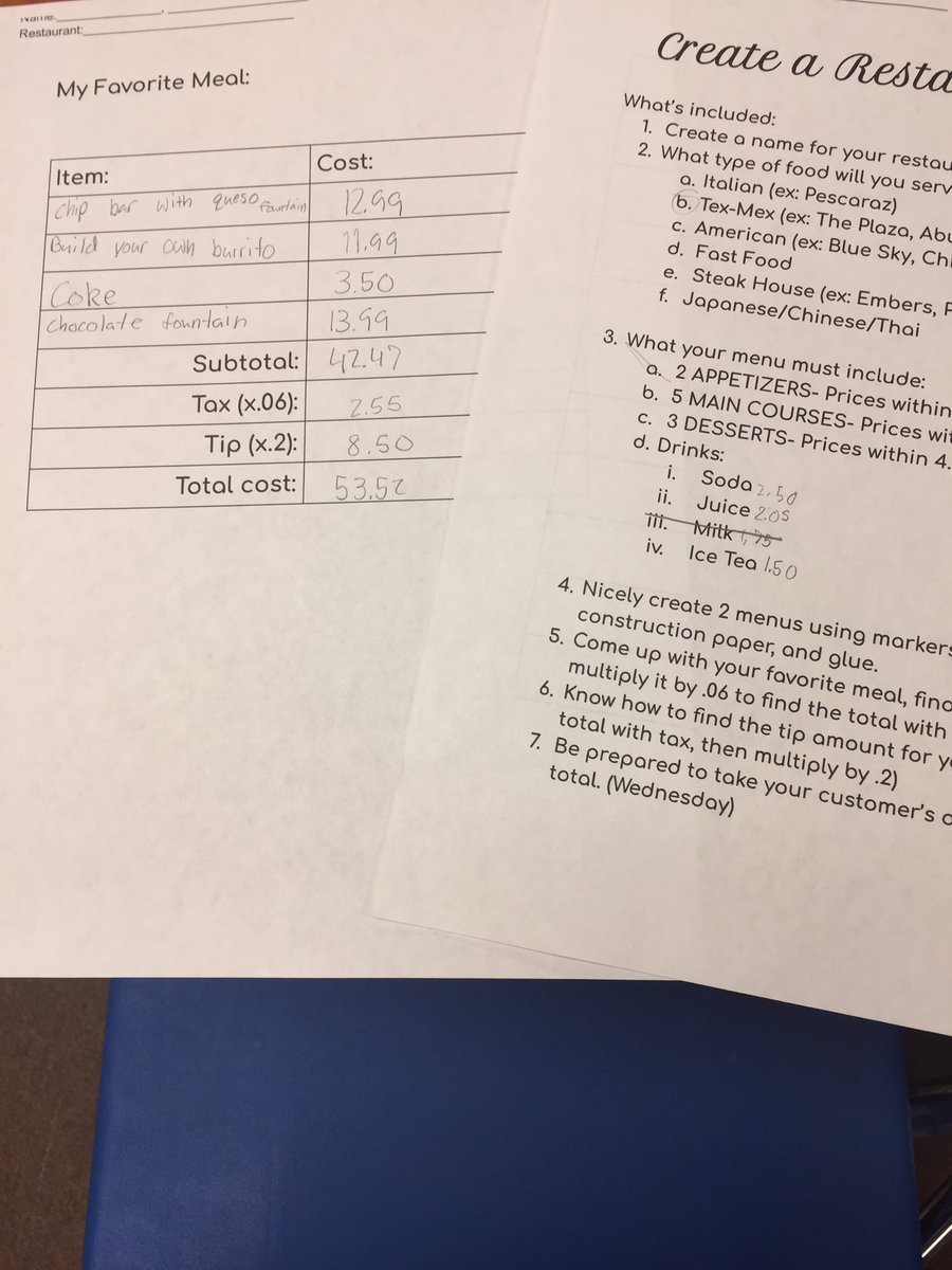 becky4174's tweet photo. Ss reading and creating menus to practice decimal operations in GAP. cross-curriculum activity to provide real life practice#CISDFixerUpper https://t.co/icmFdaH1Z1