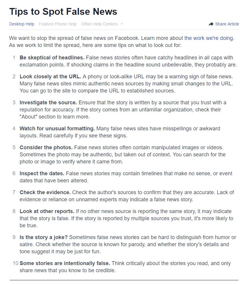ScienceMarchTO's tweet image. Have you seen this pop up in your @facebook feed yet?
"Tips to spot false news". Not bad, FB. Not bad.
#CheckSources #Citation