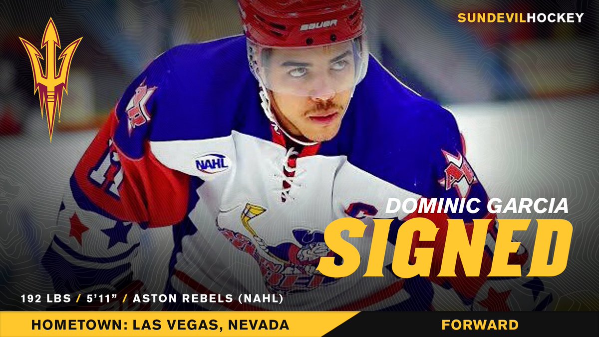 SunDevilHockey's tweet image. Welcome Las Vegas native &amp;amp; @AstonRebels forward @Dominic_Garcia1 to the Sun Devil family! #SigningDay #StacheGameStrong