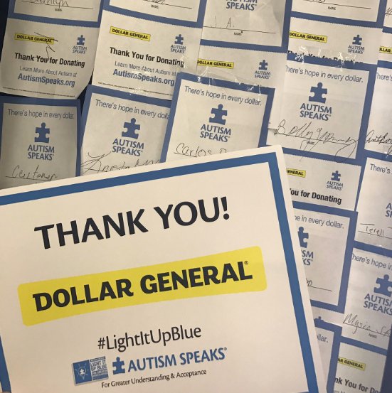 Help us thank <a href="/DollarGeneral/">Dollar General</a> for partnering with us again this April for #LightItUpBlue! #LIUBFieldDay