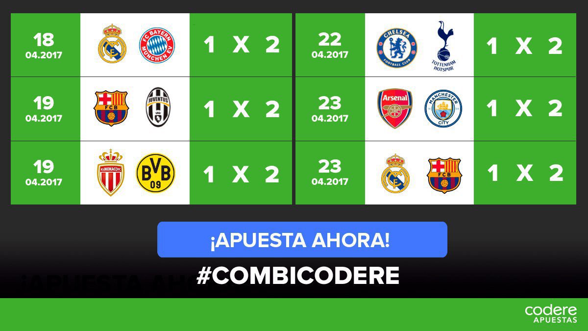 NeuralTradeIA's tweet photo. Vaya pasada de calendario ⚽ nos espera en Abril! Yo voy a hacer esta porra #COMBICODERE, anímate! 🔥 https://t.co/rtYZjjl0QS https://t.co/u9f0944n8G