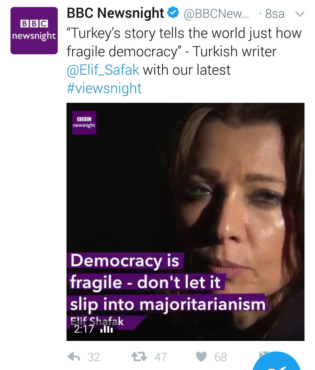 eyupgokhan's tweet photo. 'Vatanseverlik için Hayır'ı savunan birileri bana BBC'nin niye 24 saatte 6 kere Elif Şafak'ın Hayır çağrısını yayınladığını anlatabilir mi? https://t.co/SrnEMuICVv