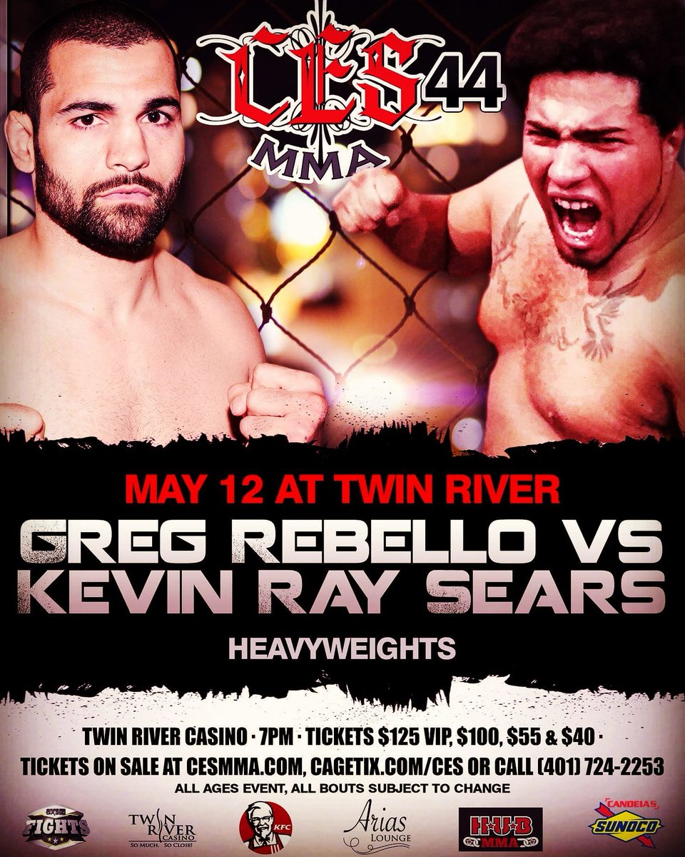 CESMMA's tweet photo. #Providence's @grebello73 goes for his 14th KO vs. @kingkevi303 at #CES43 on #May12 in #RhodeIsland, LIVE on @AXSTVFights ๐ฅ๐ฅ๐ฅ https://t.co/fnDKCN6Mur