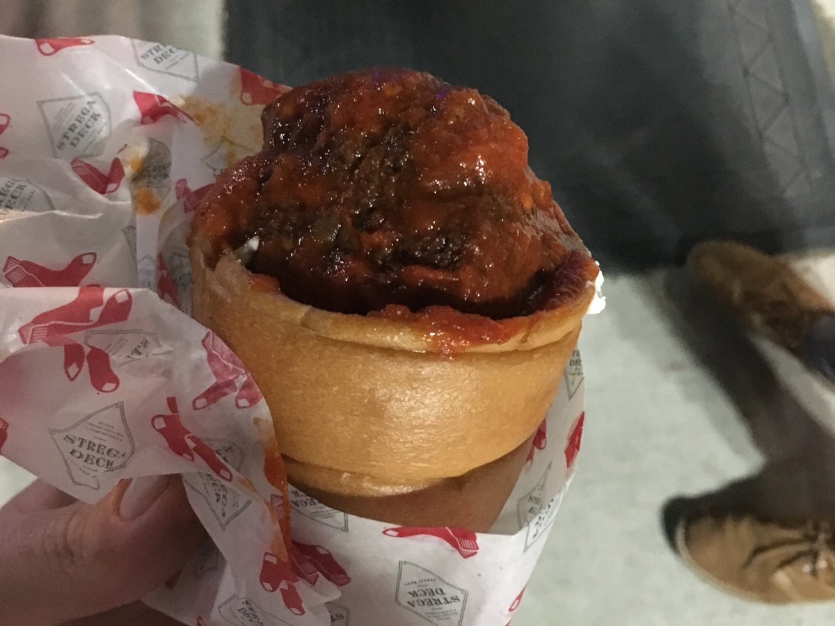 BostonMagazine's tweet photo. Fenway Park’s meatball cone is a disaster: https://t.co/KTytS6Bx1o https://t.co/y8fvTzMeU1