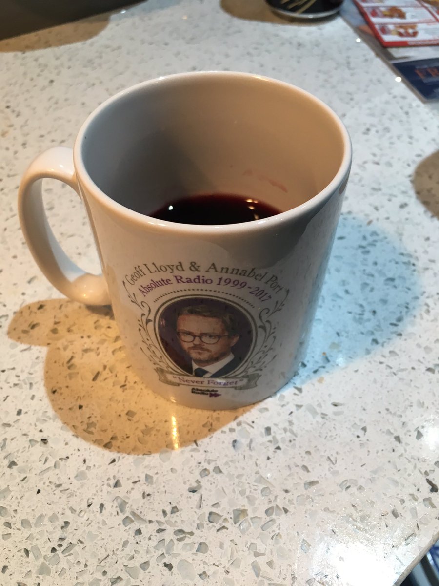 spikemcc79's tweet photo. Listened to the last show, drinking wine from my @GeoffLloyd and @annabelport mug #rustyscruff https://t.co/9cAOosKpGs
