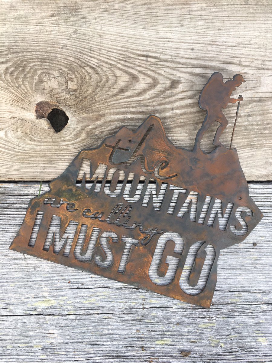 RechercheUSA's tweet photo. New hiker "The Mountains Are Calling I Must Go" rustic metal sign. #hiking #mountains #rusticmetal #madeinusa #homedecor #recherchehomedecor https://t.co/mGBJqIqgej