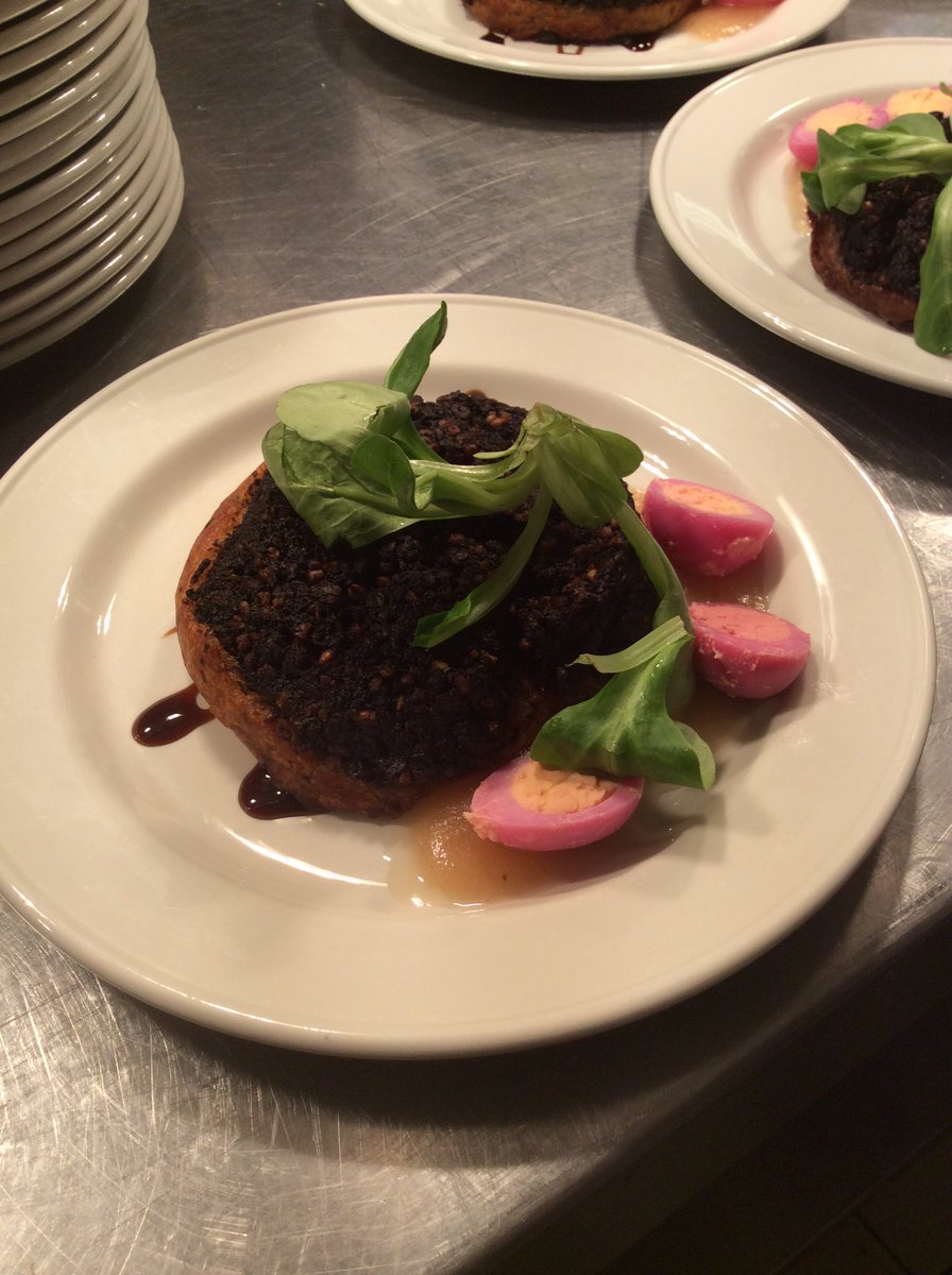 trulyirishcf's tweet photo. Truly Irish Black Pudding on Wholegrain Mustard &amp; Chive Potato Cake with @ballyhouraapple caviar &amp; marinated quail eggs at @CharlevillePark https://t.co/p8sgt6wgBr