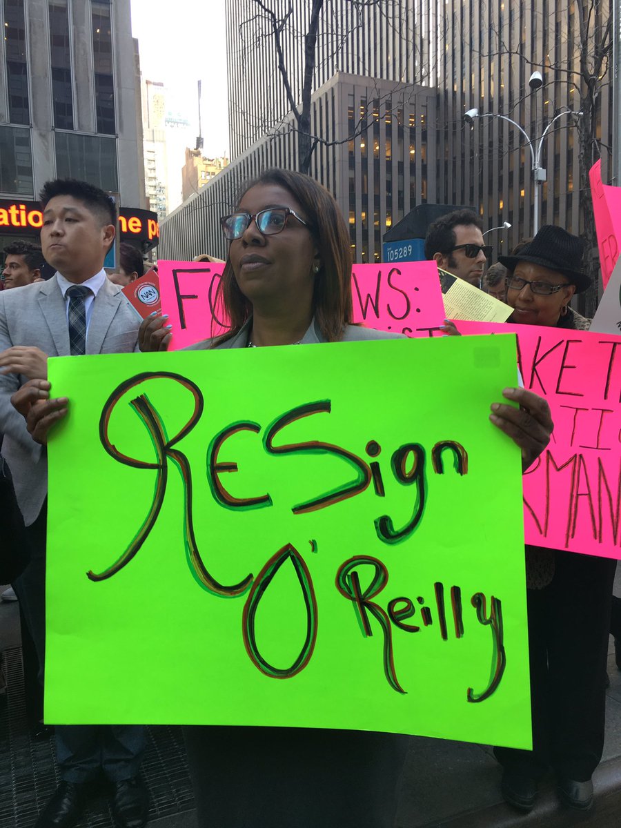 TishJames's tweet photo. For years, @oreillyfactor has gotten away with sexually assaulting countless women. We're here to demand that @FoxNews take him off the air https://t.co/YrUmUpnqMH