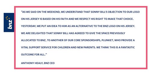 BNZ's tweet photo. We're happy that @SonnyBWilliams liked our idea and will wear the @PlunketNZ logo instead of ours on his @BluesRugbyTeam jersey. https://t.co/wegREMhJVg