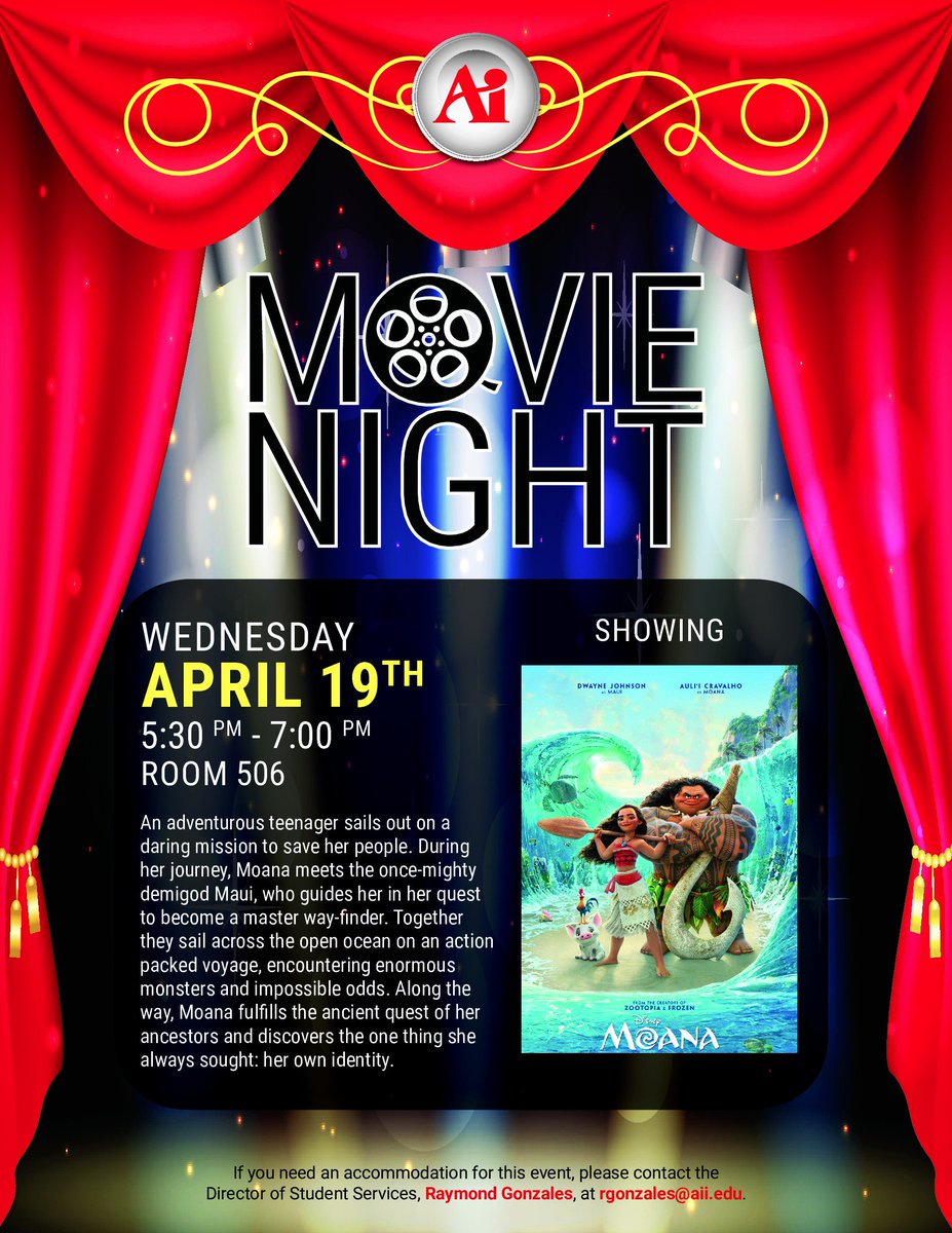 AICASF_'s tweet photo. We are showing Moana next week at room 506. Your second chance to watch it! https://t.co/YUqC6UFweO
