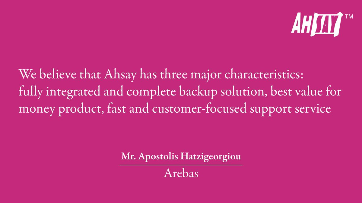 ahsay's tweet photo. Partner Success Quote - #Arebas #FulllyIntegrated #BestValueForMoney #CustomerFocusedService #Ahsay #Backup https://t.co/fiqQJjUcts