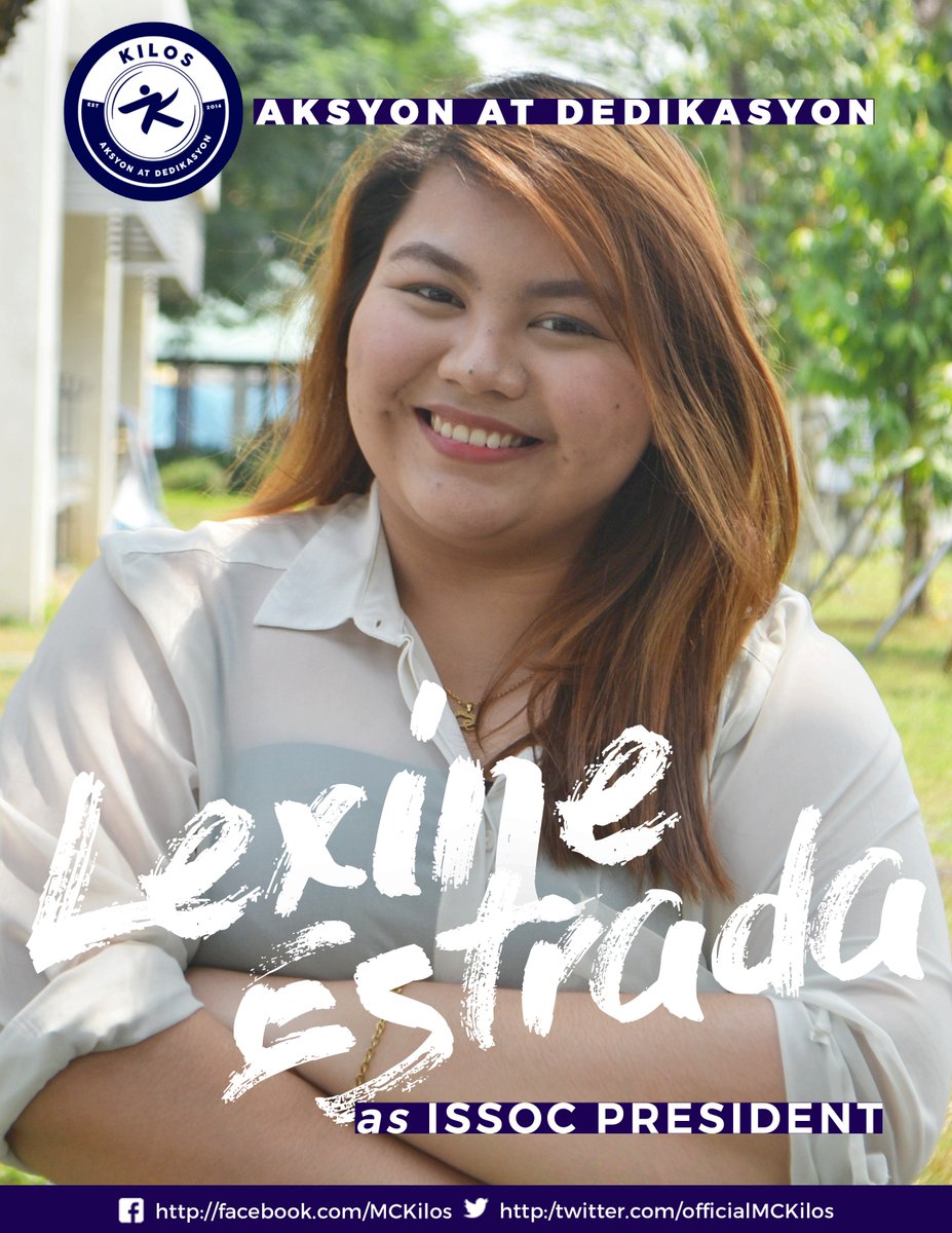 officialmckilos's tweet photo. Ako si Lexine Estrada, tumatakbo bilang President ng ISSOC at handa akong kumilos para sa inyo.
#AksyonAtDedikasyon
#VoteKILOS https://t.co/oRL9DAjsRf