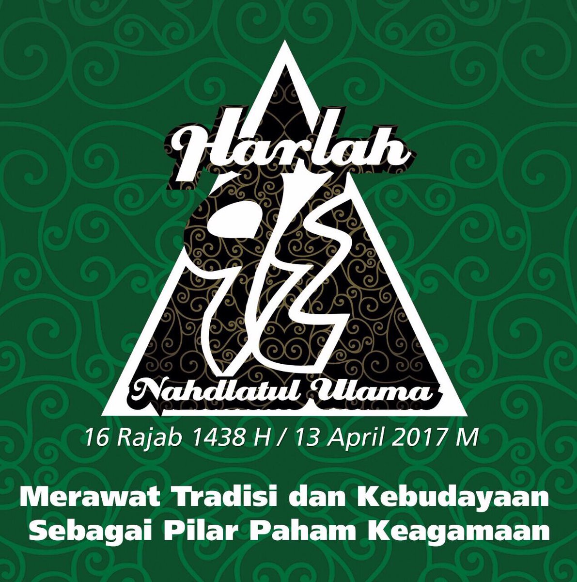 Hari ini Kamis, 16 Rajab 1438/13 April 2017 tepat #Harlah94NU. Merawat tradisi dan kebudayaan sebagai pilar paham keagamaan.