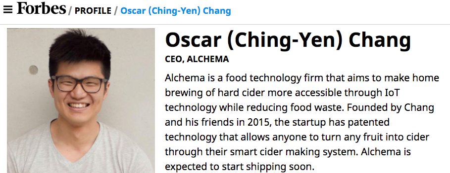 🎉🎉🎉Congrats to our CEO <a href="/ChingYenChang/">Oscar Chang</a> for selected as #ForbesU30Asia #alchema goo.gl/vjPIwD