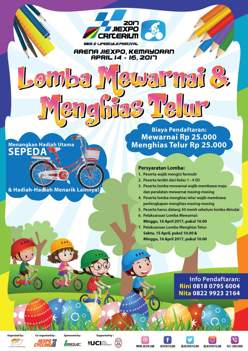 Ajak anak-anak anda utk menghabiskan hari liburnya dengan mengikuti lomba mewarnai dan menghias telur di #JIExpoCRIT2017!
CP: 0822 9923 2164