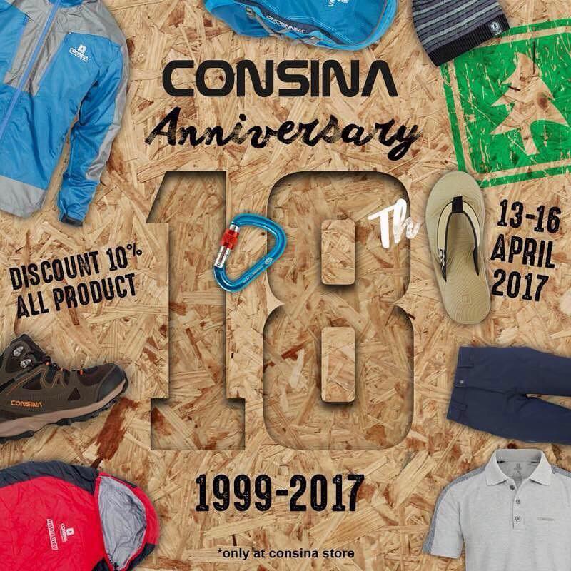 ConsinaOfficial's tweet image. #CONSINA18
Merayakan anniversary Consina ke 18, lengkapi gear Consinamu di Consina stores terdekat! Disc 10%
#Consiners #Gunung