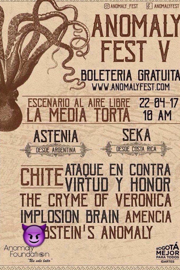 A pocos días de tan esperado evento por parte de IMPLOSION BRAIN 
Recuerden. 22 de Abril Teatro al aire libre la media torta Entrada Libre