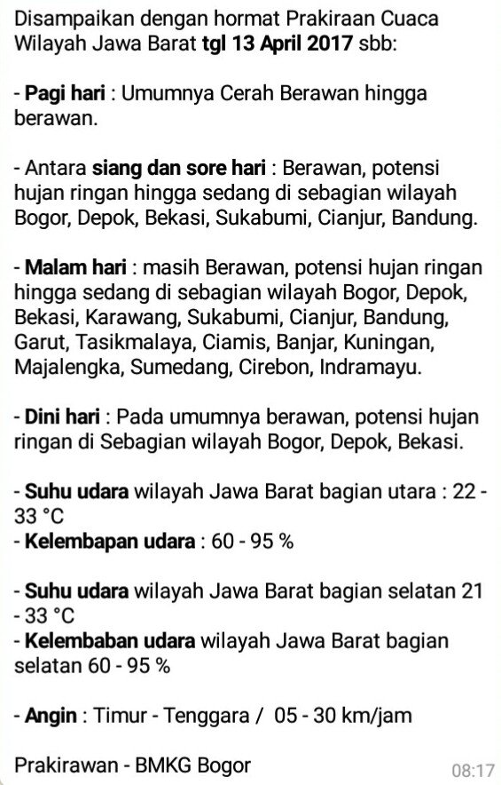 BasdaJabar's tweet photo. Prakiraan cuaca hari ini #infobandung #infojabar #cuaca https://t.co/aauSVXWy8T