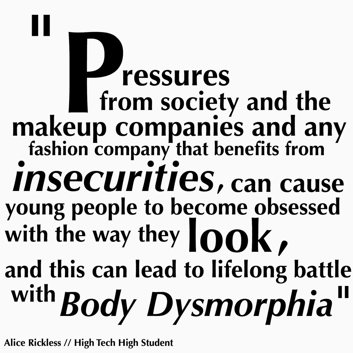 A powerful quote from a section in our upcoming book, dedicated to Body  Dysmorphia., image size:1200x1200