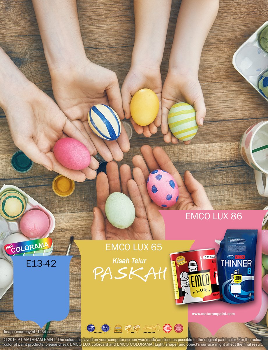 EMCOPaint's tweet photo. Telur Paskah adalah simbol dari peristiwa Paskah yang identik dengan warna-warni yang cemerlang. #EMCOLUX #ngecat https://t.co/x2dWjsgYxF https://t.co/6m0pe5odKh