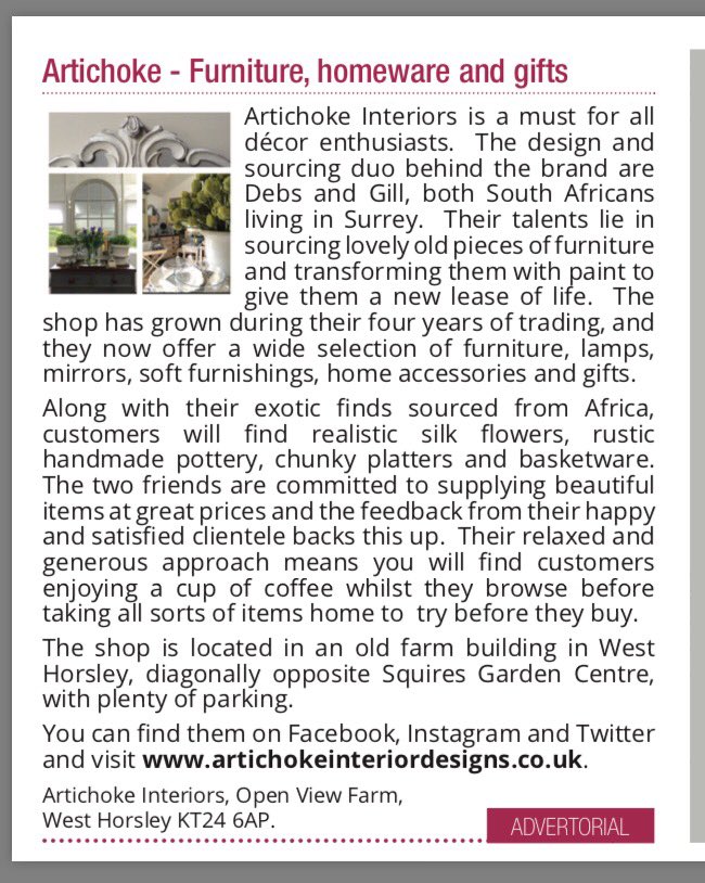 ArtichokeInter1's tweet photo. #furniture #homeware #gifts @ArtichokeInter1 a bit about us. #interiors #surreychat #surreylife #chalkpa https://t.co/OZUw8DKorD