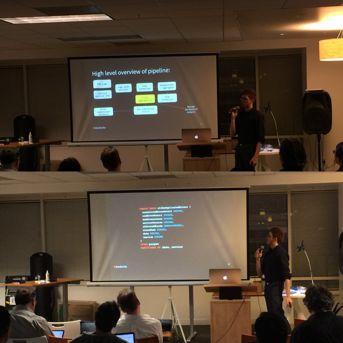 2twitme's tweet photo. .@databricks @jshrsn solution: build robust pipelines,normalize data at stages &amp; partitions data for quick joins &amp; SQL query #monitorSF 2/2 https://t.co/7RsftCpW4k