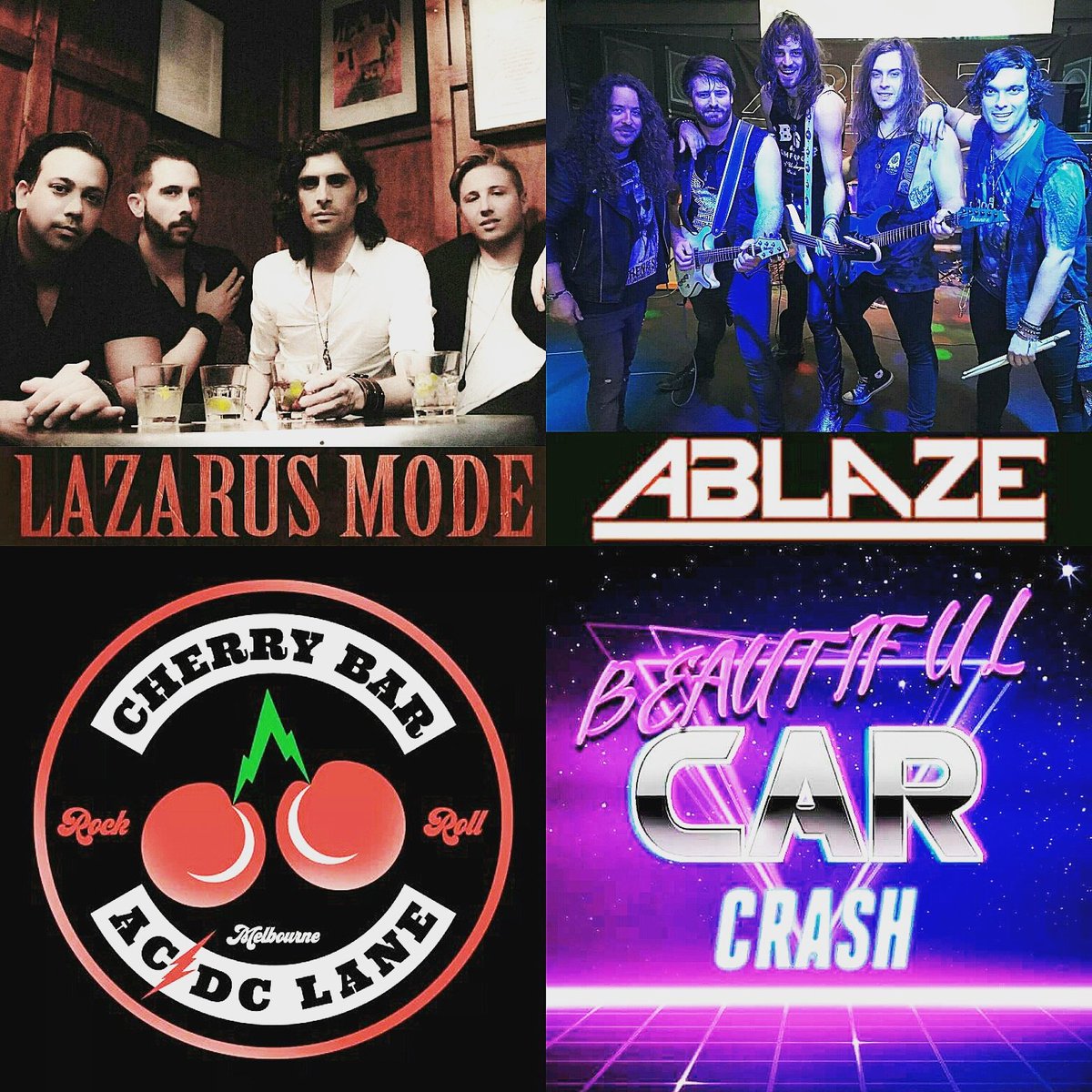 beautycarcrash's tweet photo. Check out @ablazeband every #wednesday in #april and @lazarusmode on the #21stofapril at Cherry Bar #melbourne https://t.co/wR33X4oOiu https://t.co/7INV7CvRzm