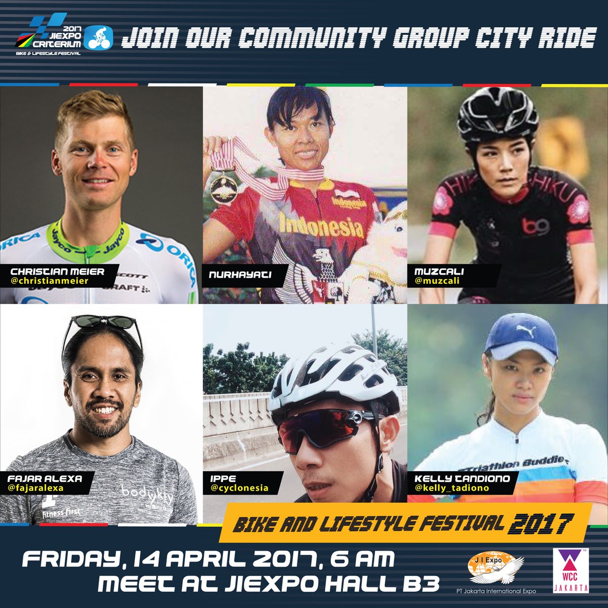 Mau merasakan pengalaman sepedaan bareng selebritis dan atlit ini BESOK? Daftar segera!
cityridejiexpocriterium.eventbrite.com 
#JIExpoCrit2017