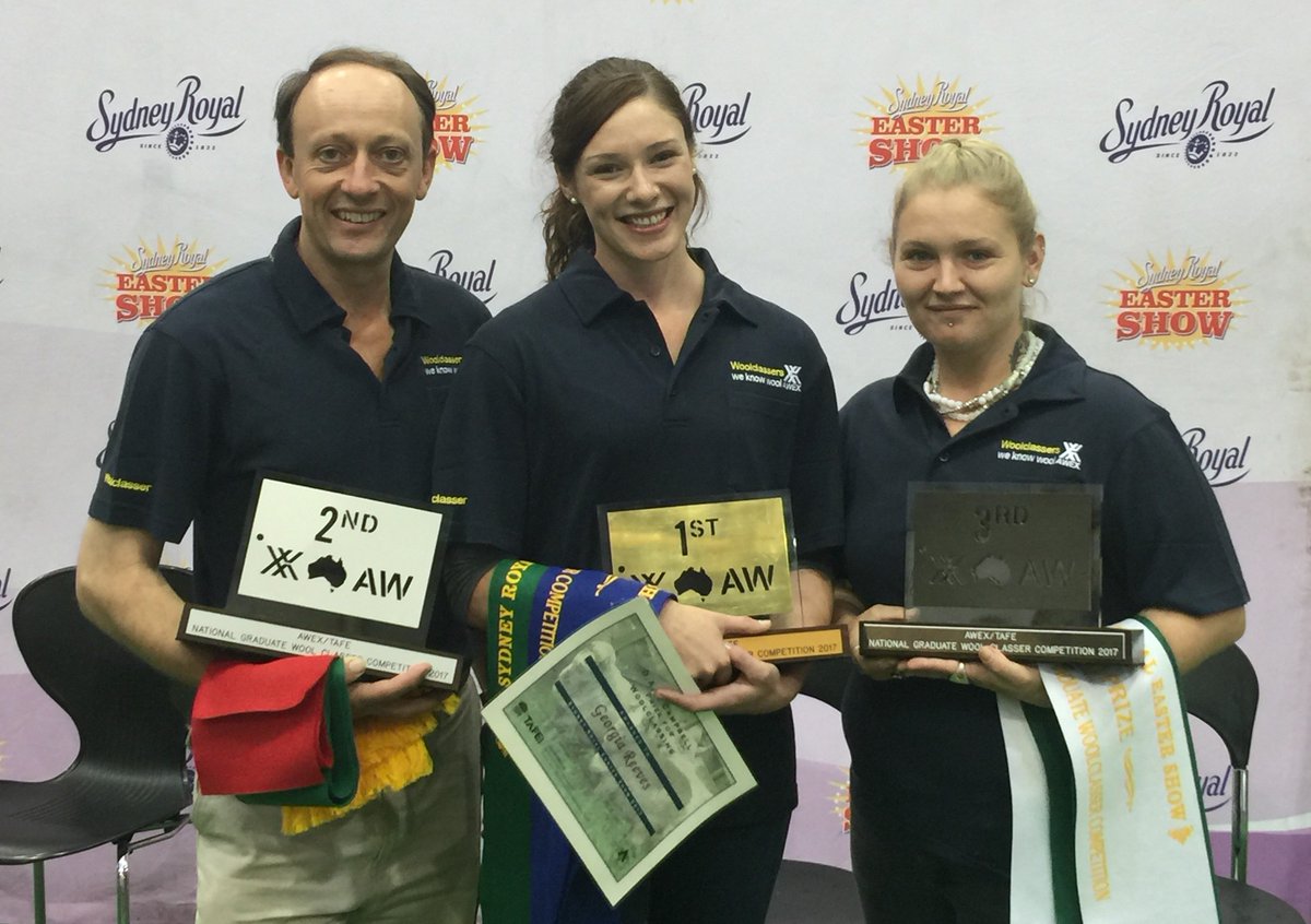 WoolExchange's tweet photo. Congratulations to 2017 Nat Grad Wool Classing comp winners 1st Georgia Reeves, NSW 2nd Alan Smith, NSW 3rd Casey Patterson, TAS #weknowwool https://t.co/PEibpKoSFd