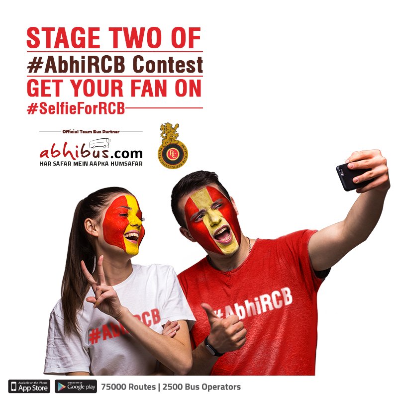 abhibus's tweet photo. For Stage Two of the #AbhiRCBContest, we want to see your best #RCB fan faces on. Start clicking for the chance to win @RCBTweets tickets https://t.co/UgFiF8ZbUH