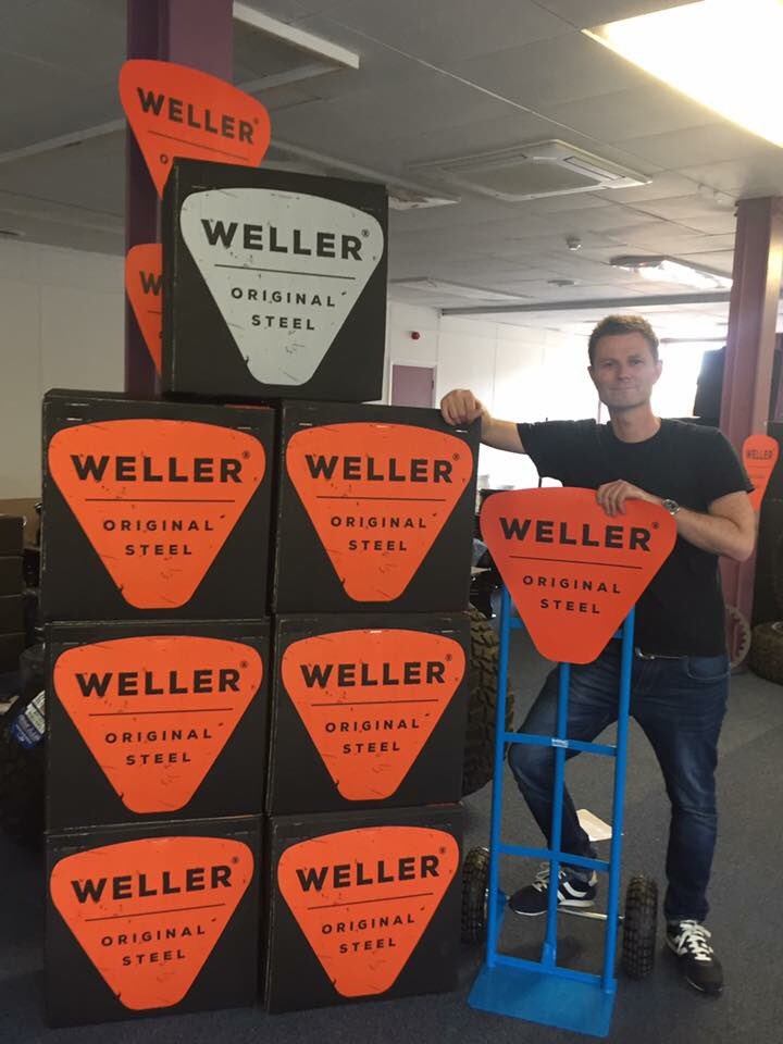 BOOM..First boxes of new brand Weller ready to roll out the door. #wellerwheels #Streetcustom #steelwheels #stanced #slammed #britishclassic
