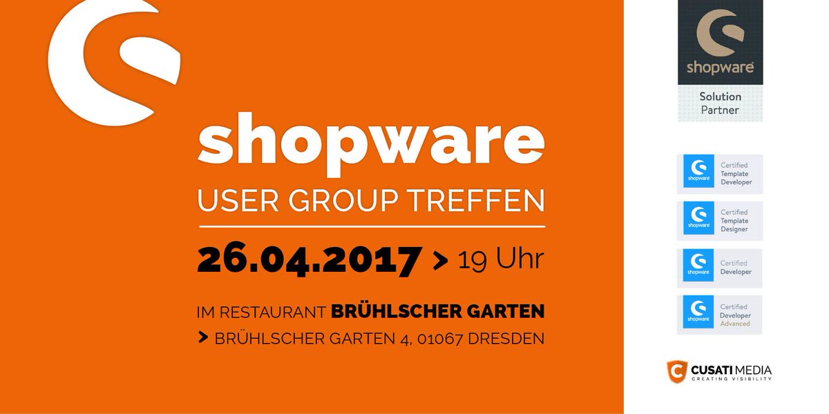 Am 26.4.17 findet unser #Shopware #UserGroupTreffen statt. Nicht verpassen und gleich anmelden! Infos und Anmeldung: goo.gl/787Ah0