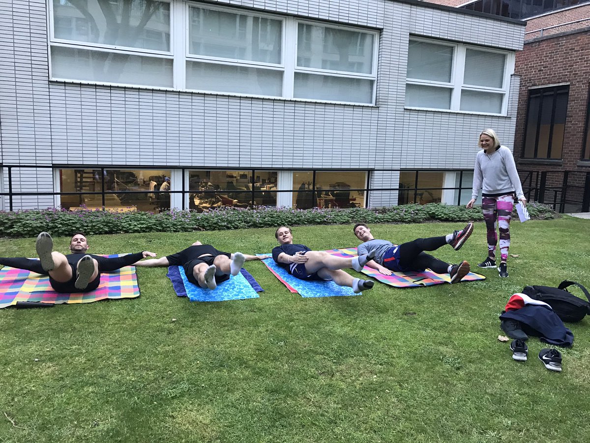 The inaugural <a href="/FarebrotherRE/">Farebrother</a> morning pilates club! We will have six packs in no time! #midtown  #training #tooflexible #pros #naturals