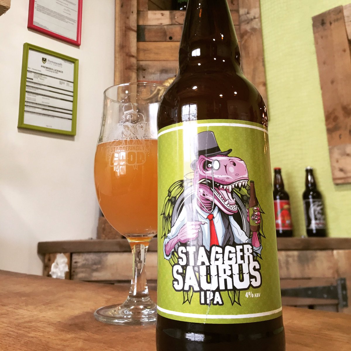 StaggeringBeer's tweet photo. New #StaggerSaurus bottles In stock! Super fresh & hoppy as hell. Get them at the brewery NOW! A 4% beer never tasted so good! COME GET SOME https://t.co/TSuttLjn4m