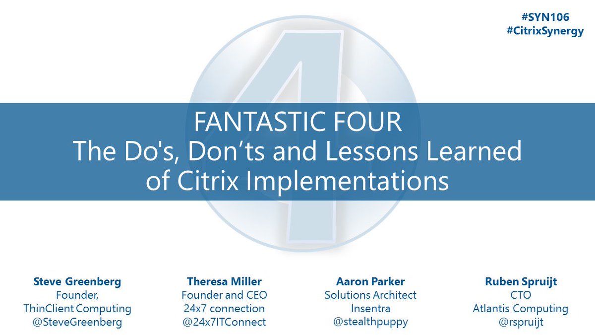 rspruijt's tweet photo. Preparing #SYN106 session - Fantastic four the do's, don'ts and lessons learned of @Citrix implementations #CitrixSynergy >> will be fun! https://t.co/oucWFCeXrE
