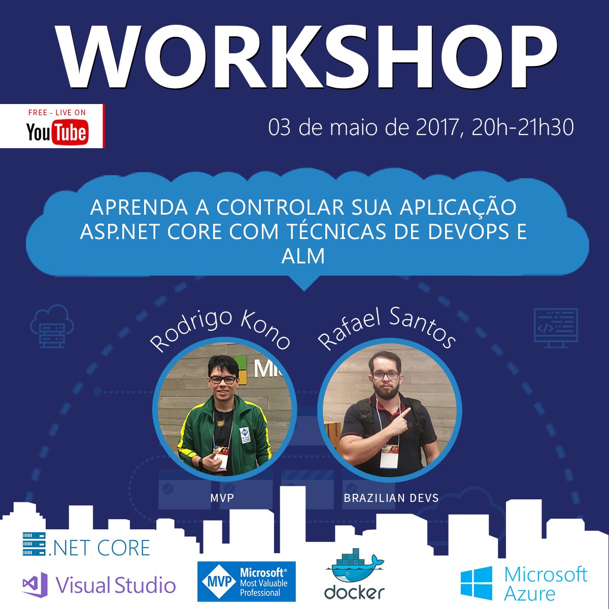 rodrigokono's tweet photo. Bom dia! Vamos inscrever e participar pessoal! É free, é útil, é roxx! https://t.co/vw8RzmmCOo #aspnetcore #mvpbuzz #alm #docker #azure https://t.co/9EryFKAxuZ