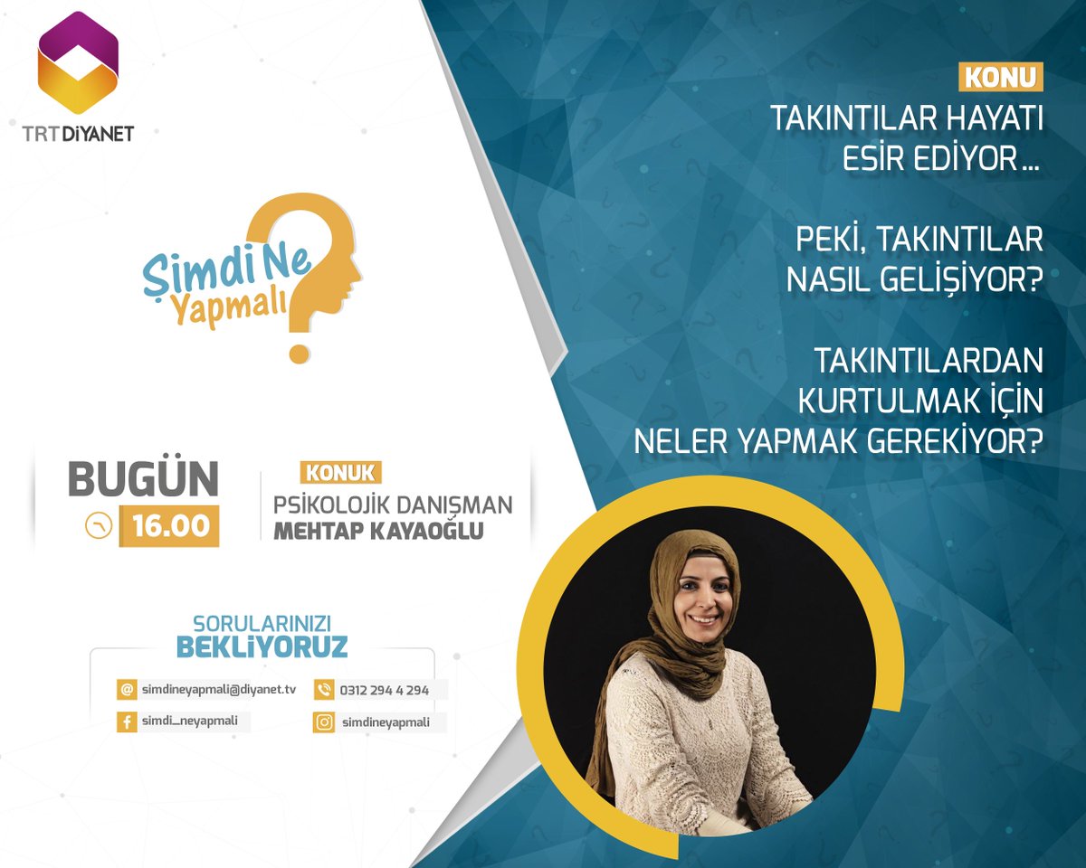 Takıntılar nasıl gelişir? Hayatı nasıl etkiler? Çözüme nasıl kavuşturulur? <a href="/mehtapkayaoglu/">Mehtap Kayaoğlu</a> ile konuşuyoruz… #SimdiNeYapmalı saat 16.00’da…