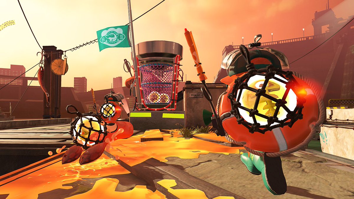 Splatoon スプラトゥーン Na Twitterze シャケ にも様々な種類がいるようだ 上陸してくるシャケの大群の中に ひときわ大きな オオモノシャケ の姿が確認できる このバイトの真の目的は オオモノシャケを倒して 金イクラ を回収することらしい イクラ