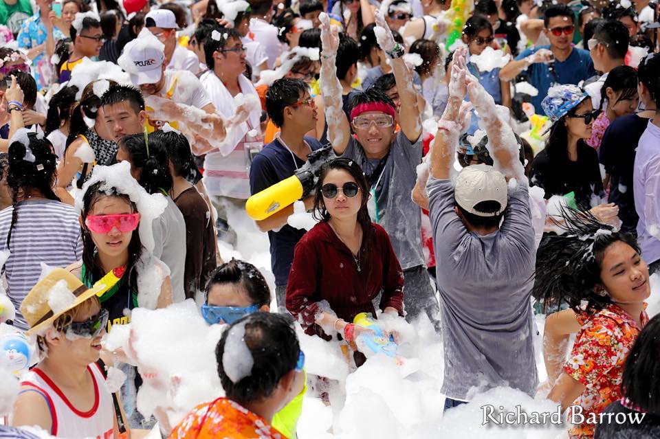 #Songkran fun in front of CentralWorld in #Bangkok > Different zones for foam party and water fights