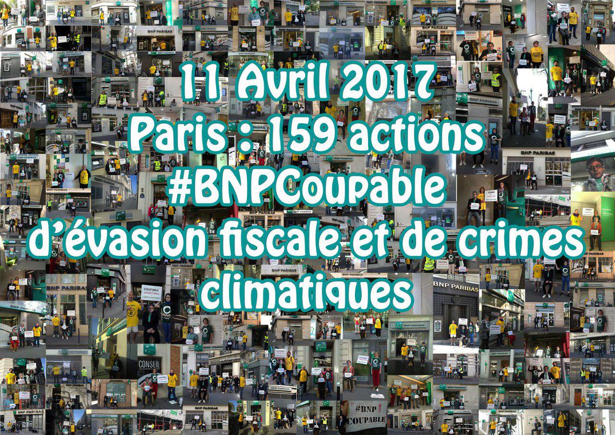 Alternatiba_'s tweet photo. Paris le 11/04 : 159 actions non-violentes visent les agences @BNPParibas ! 👉 #BNPcoupable d' #EvasionFiscale et de crime climatique ! https://t.co/3XGWqtAqVJ