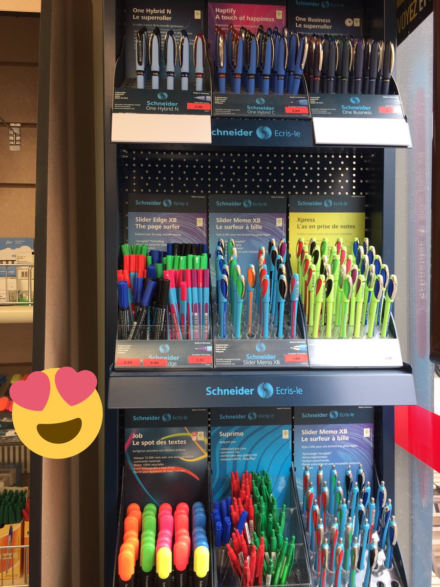 MBE001_Paris15's tweet photo. Venez découvrir dans notre Centre la gamme de stylos Schneider ! #stylos #fluos #ecriture https://t.co/auQYoqa0I0