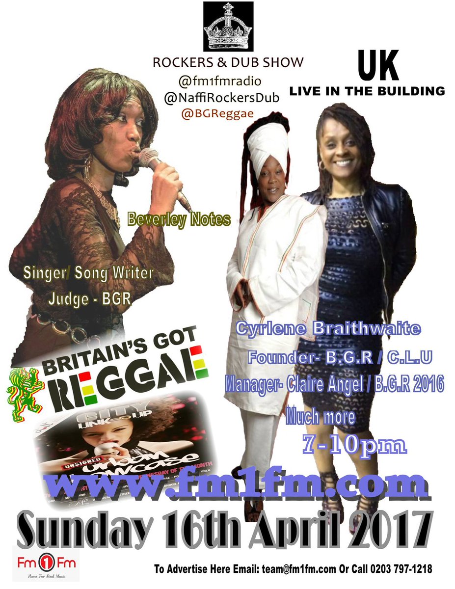 citylinkup's tweet photo. This Sunday #BeverleyNotes &amp; I will be in the studio with @NaffiRockersDub on @Fm1fmradio talking about @BGReggae &amp; @citylinkup 7-10pm. ❤💛💚 https://t.co/P9UINuYpDl