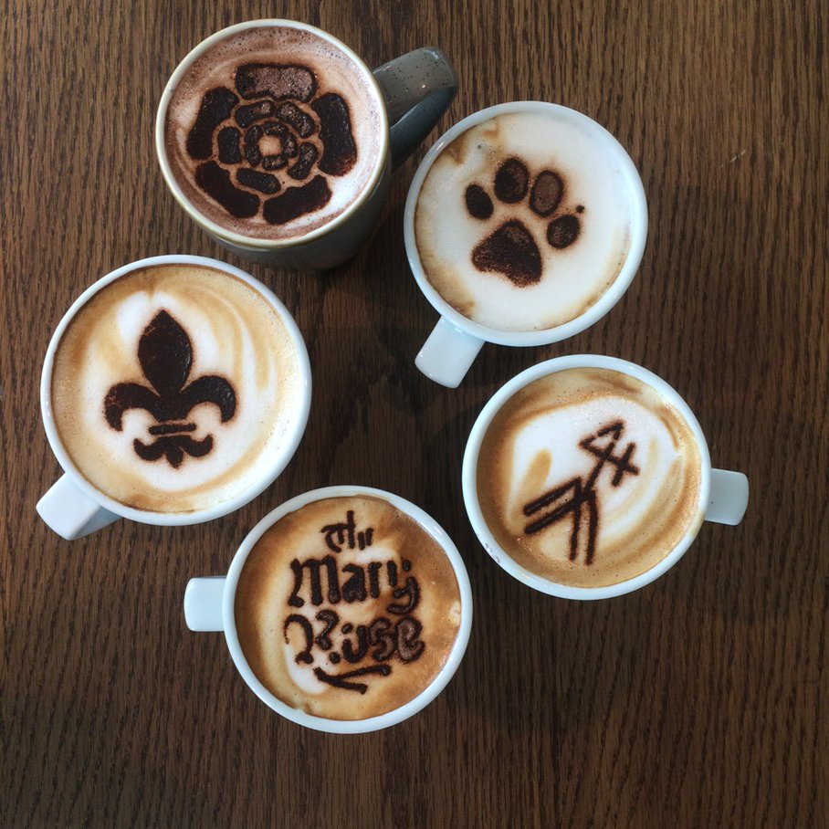#Cappuccino &amp; #hotchocolate now available #Maryrosemuseum with new sprinkle designs from our awesome design team