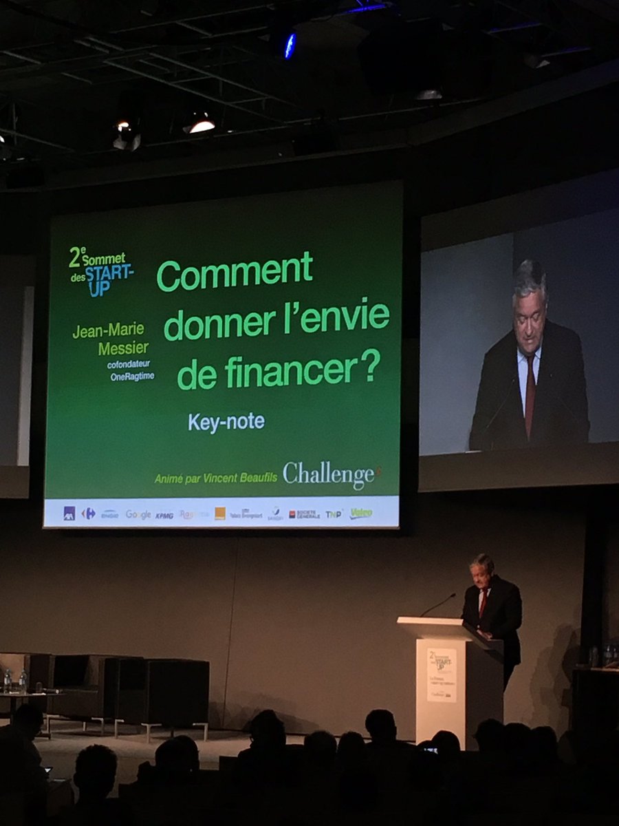 estimeo's tweet photo. @JeanMariMessier "Chez @OneRagtime, on n'attend pas des #startups d'être tip top, mais d'être Tech Top " #SommetStartUp de @Challenges https://t.co/pmnpOS3Ymk