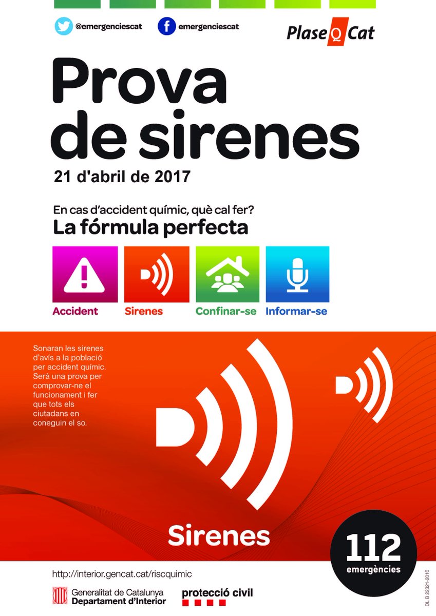 Divendres 21/04 #ProvaSirenes #riscquímic #ProteccioCivil a <a href="/Vilaseca/">Vila-seca</a> <a href="/AjuntamentSalou/">Ajuntament de Salou</a> i <a href="/lacanonja/">Ajuntament de la Canonja</a> a les 11.40 h interior.gencat.cat/ca/arees_dactu…