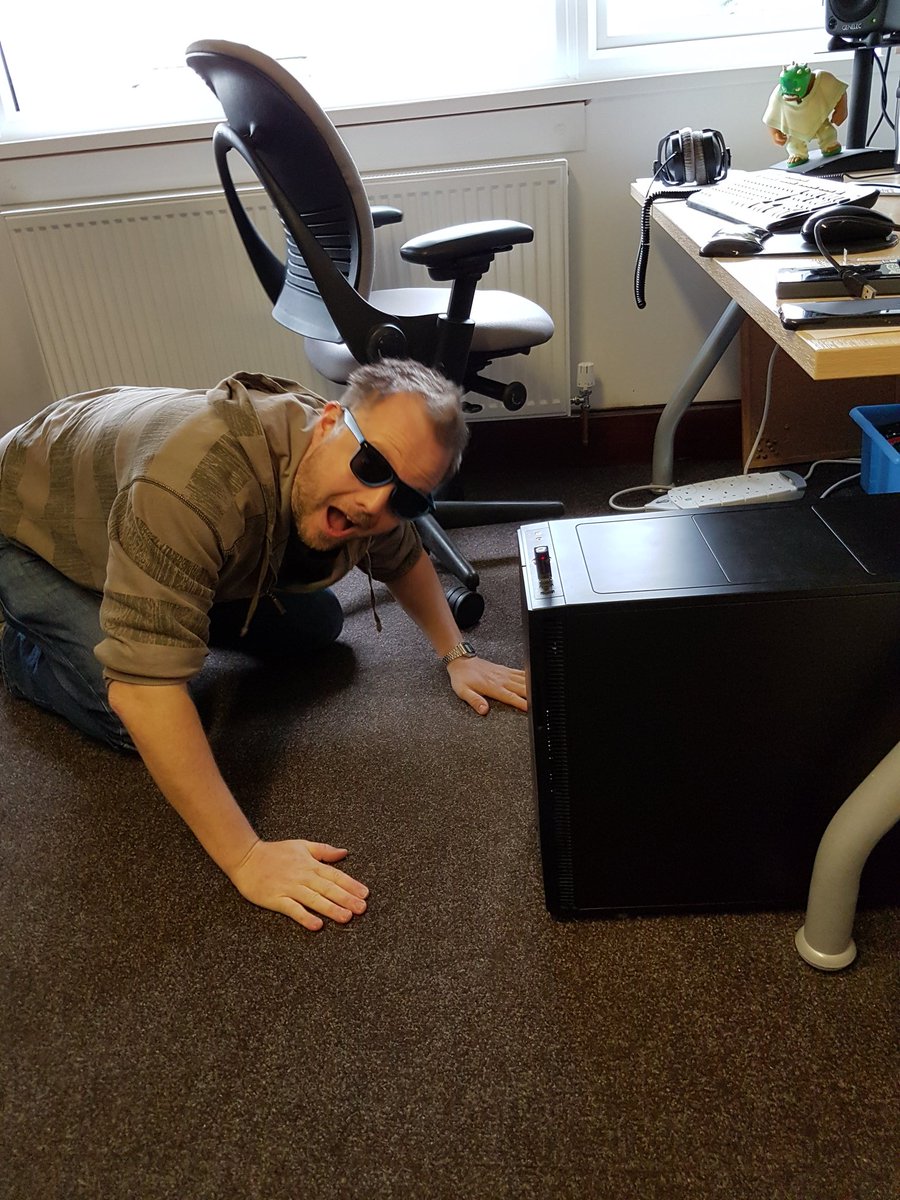 BottledBy's tweet photo. @timtrimini is super excited at his brand new super quiet PC, so happy he's crying (thus the sunglasses) #newPC #gamedev #technology https://t.co/9qTSOUPPdP